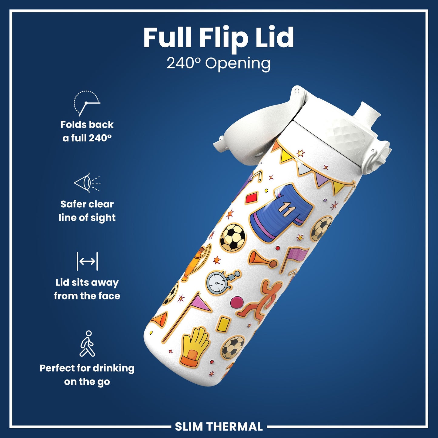 Leak Proof Slim Thermal Steel Water Bottle, Insulated, Football, 500ml (17oz)