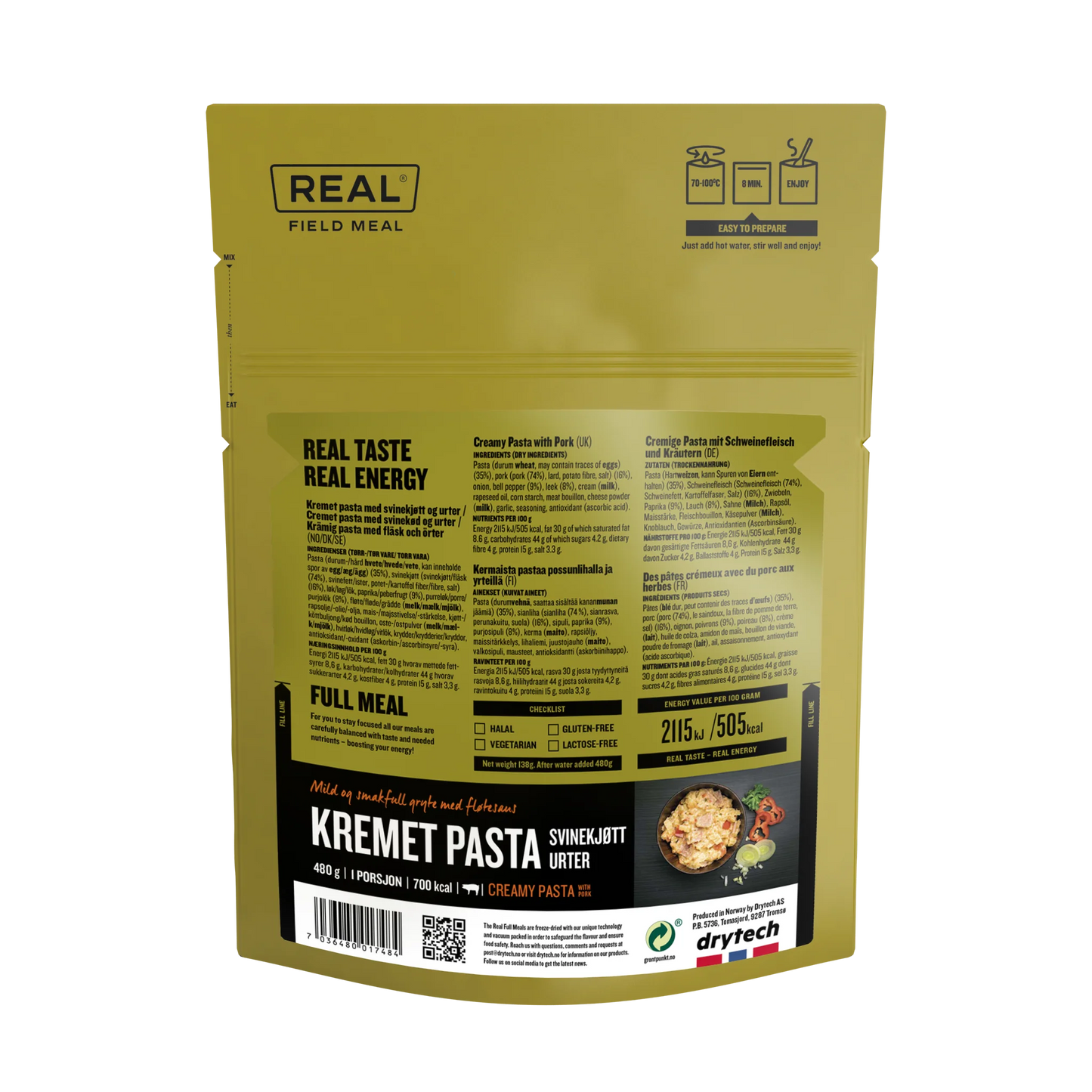 Real Field Meal - Creamy Pasta with Pork (700kcal) Pouches - BULK BUY