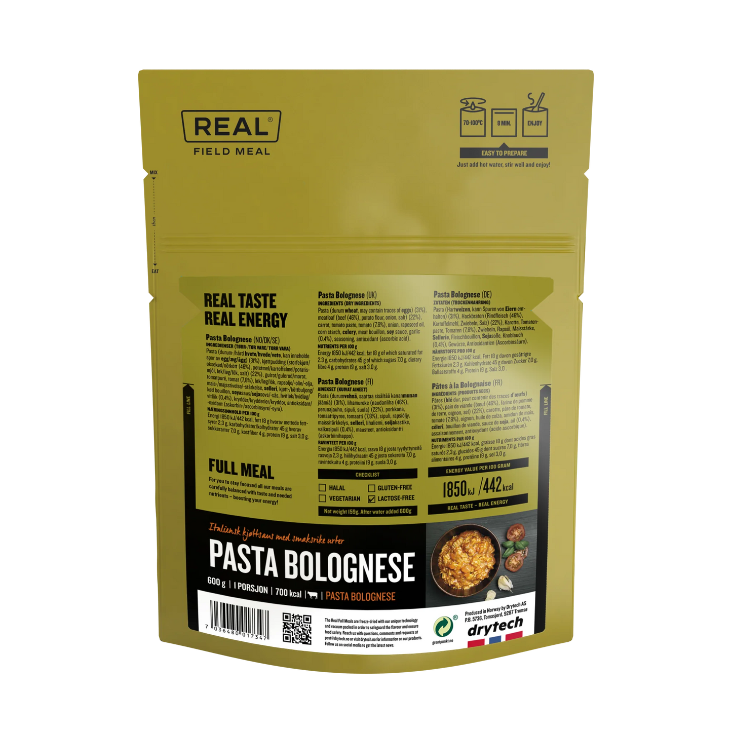 Real Field Meal - Pasta Bolognese (700kcal) Pouches - BULK BUY