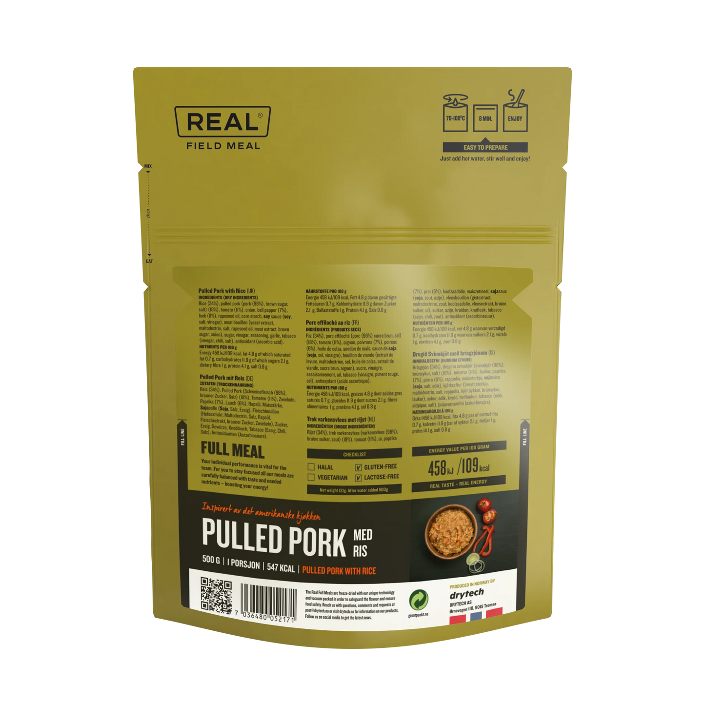 Real Field Meal - Pulled Pork with Rice (700 kcal) Pouches - BULK BUY