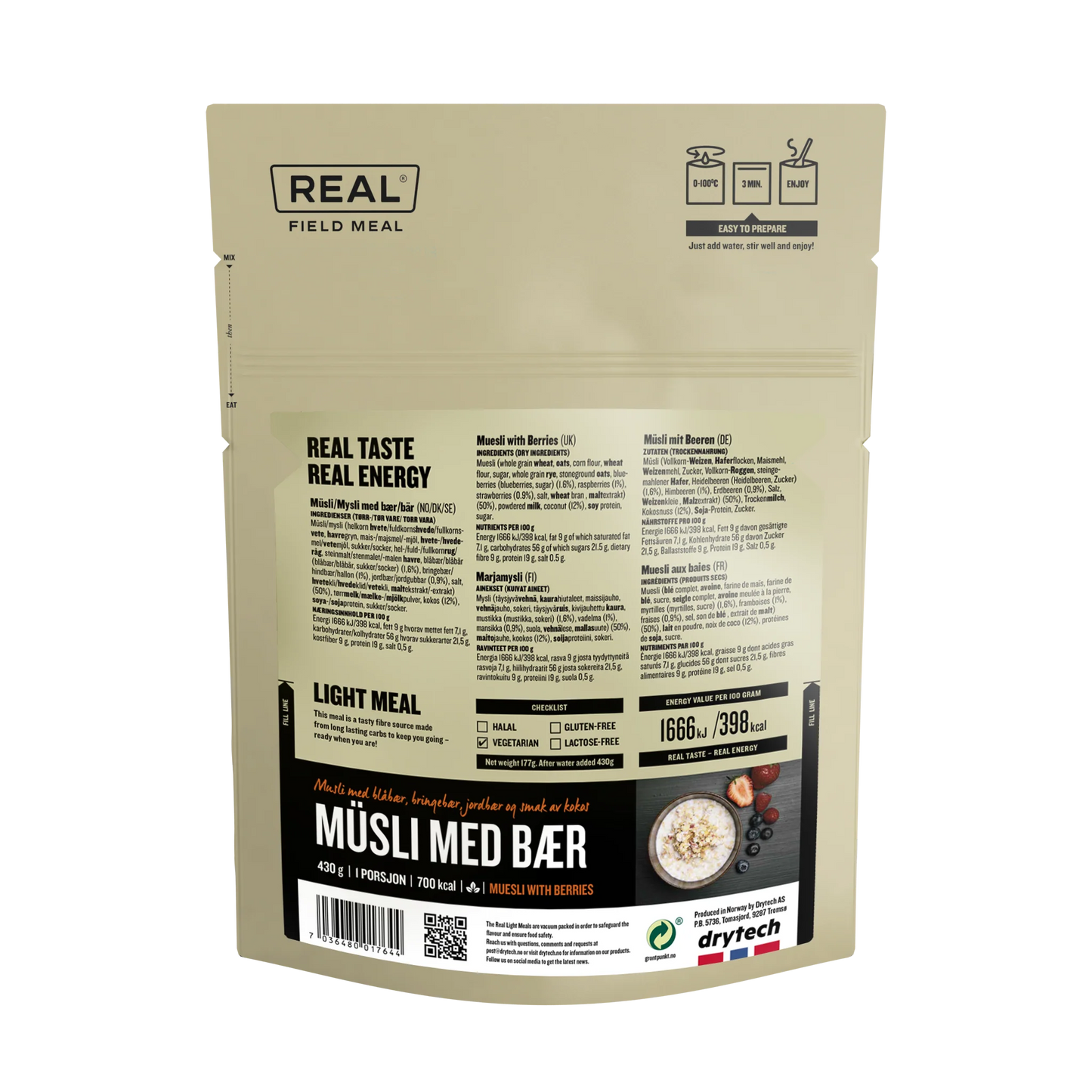 Real Field Meal - Muesli with Berries (700kcal) Pouches - BULK BUY