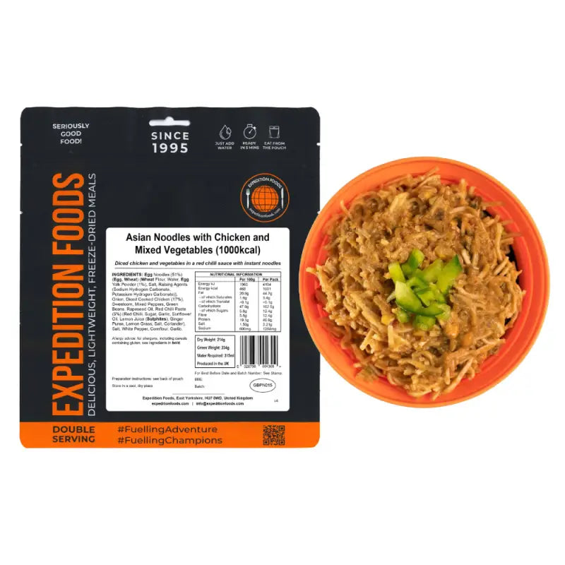 Asian Noodles with Chicken and Mixed Vegetables Pouches - Single 1000Kcal Pouch - Freeze Dried Food