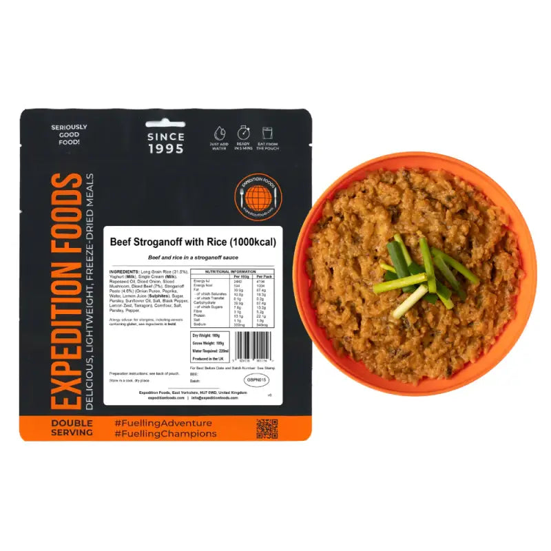 Beef Stroganoff with Rice Pouches - Single 1000Kcal Pouch - Freeze Dried Food