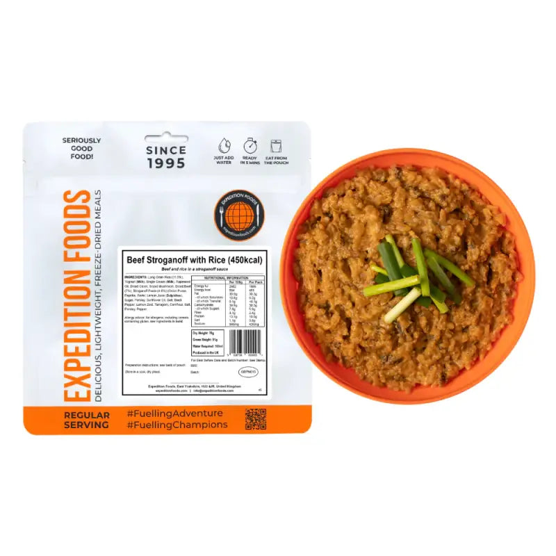 Beef Stroganoff with Rice Pouches - Single 450Kcal Pouch - Freeze Dried Food