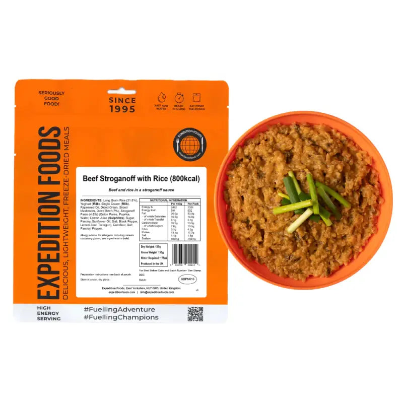 Beef Stroganoff with Rice Pouches - Single 800Kcal Pouch - Freeze Dried Food