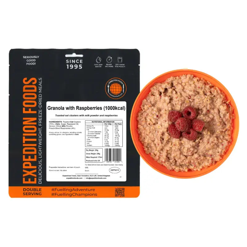 Granola with Raspberries Pouches - Single 1000Kcal Pouch - Freeze Dried Food