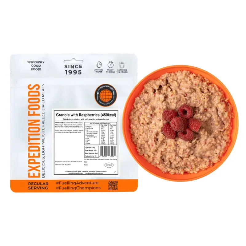 Granola with Raspberries Pouches - Single 450Kcal Pouch - Freeze Dried Food