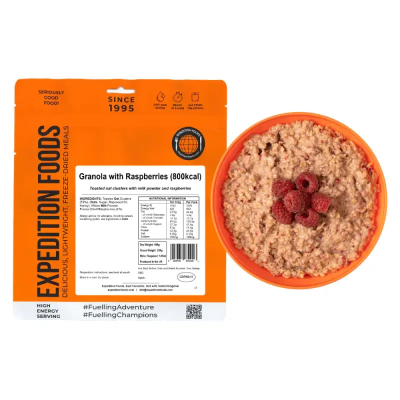 Granola with Raspberries Pouches - Single 800Kcal Pouch - Freeze Dried Food