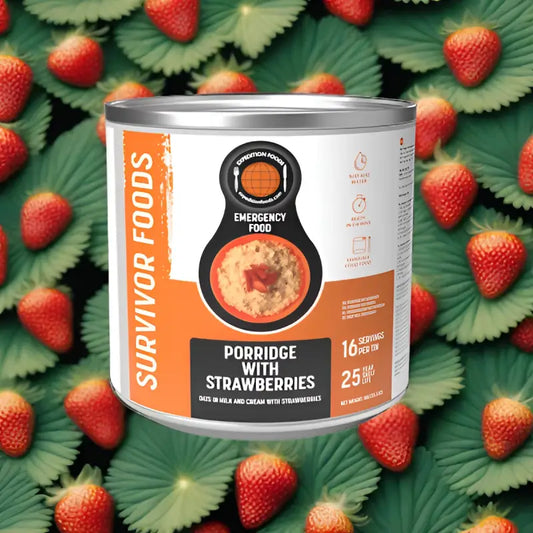 Porridge with Strawberries Tins - 25 Year Shelf Life - Single 1000g Tin - Freeze Dried Food