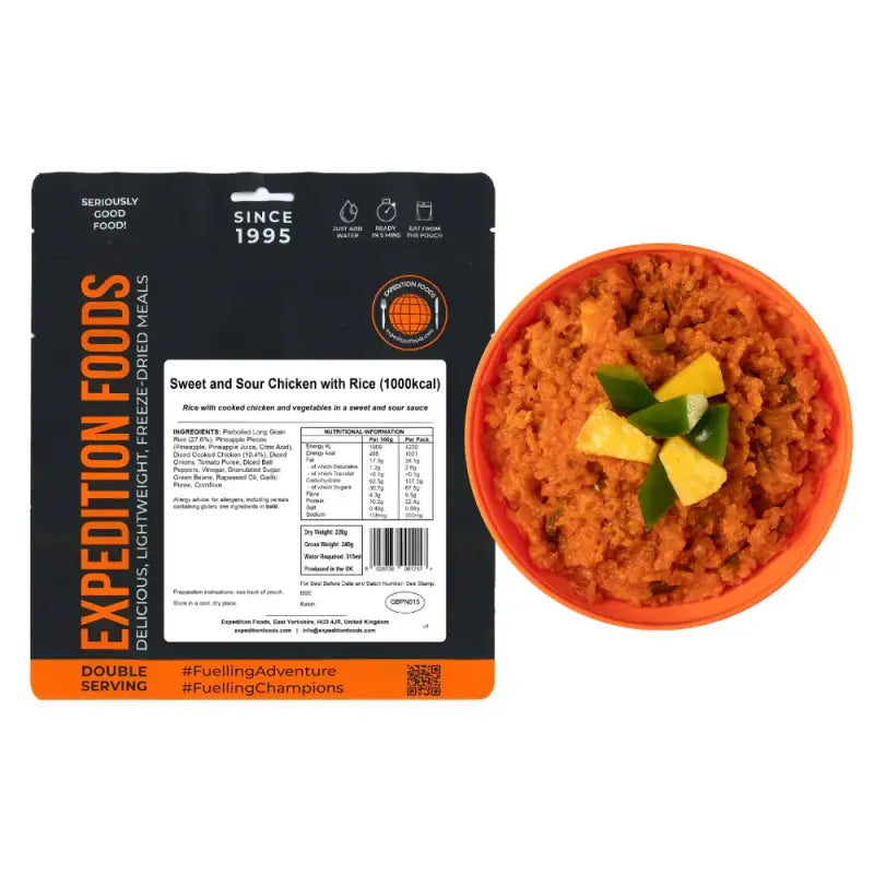 Sweet and Sour Chicken with Rice Pouches - Single 1000Kcal Pouch - Freeze Dried Food