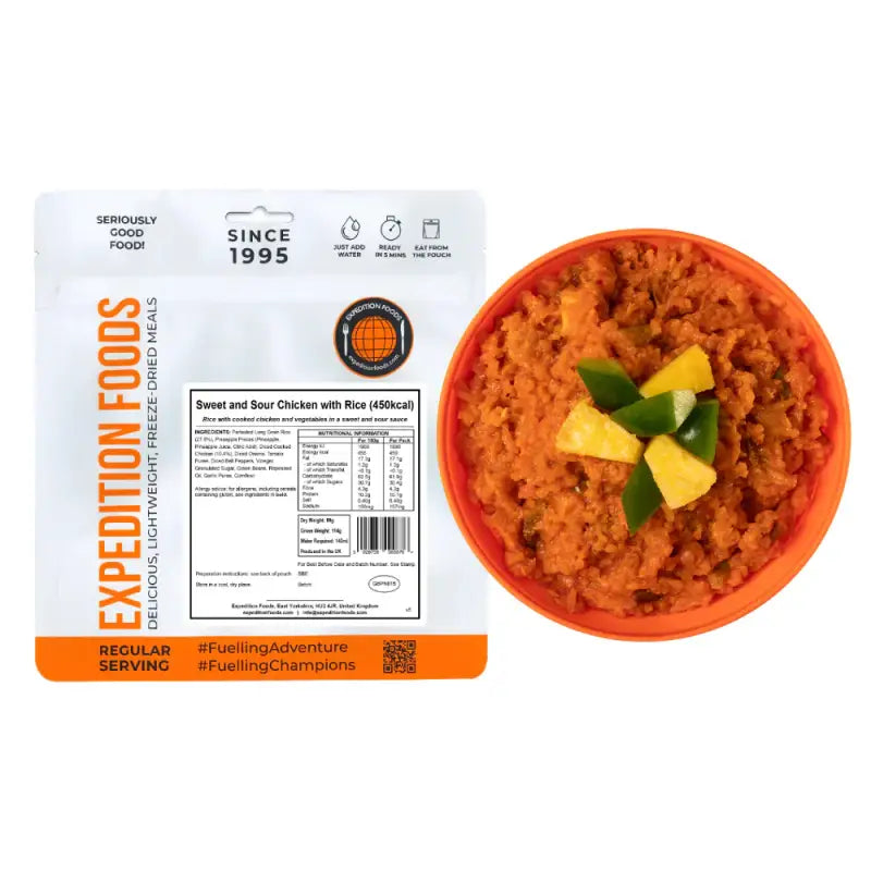 Sweet and Sour Chicken with Rice Pouches - Single 450Kcal Pouch - Freeze Dried Food