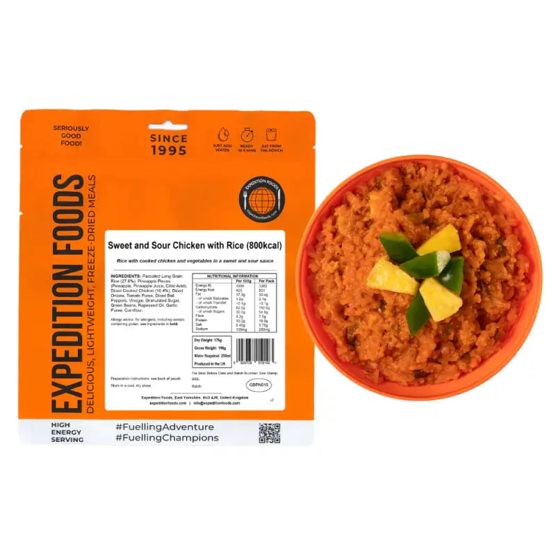 Sweet and Sour Chicken with Rice Pouches - Single 800Kcal Pouch - Freeze Dried Food