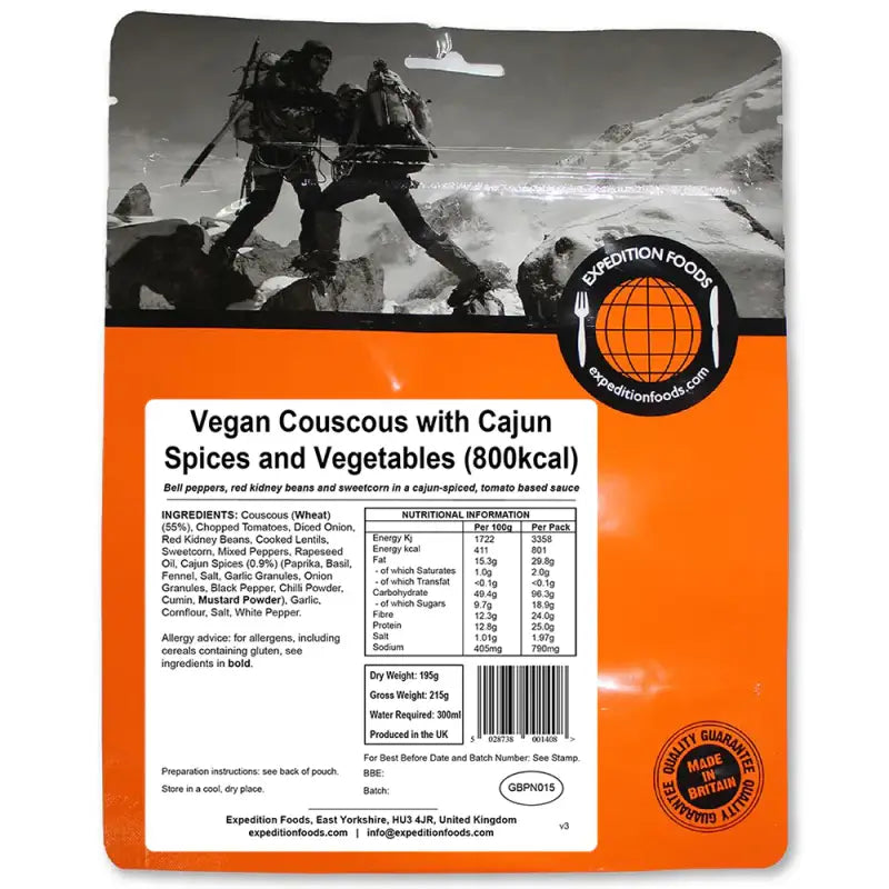 Vegan Couscous with Cajun Spices and Vegetables Pouches - Freeze Dried Food