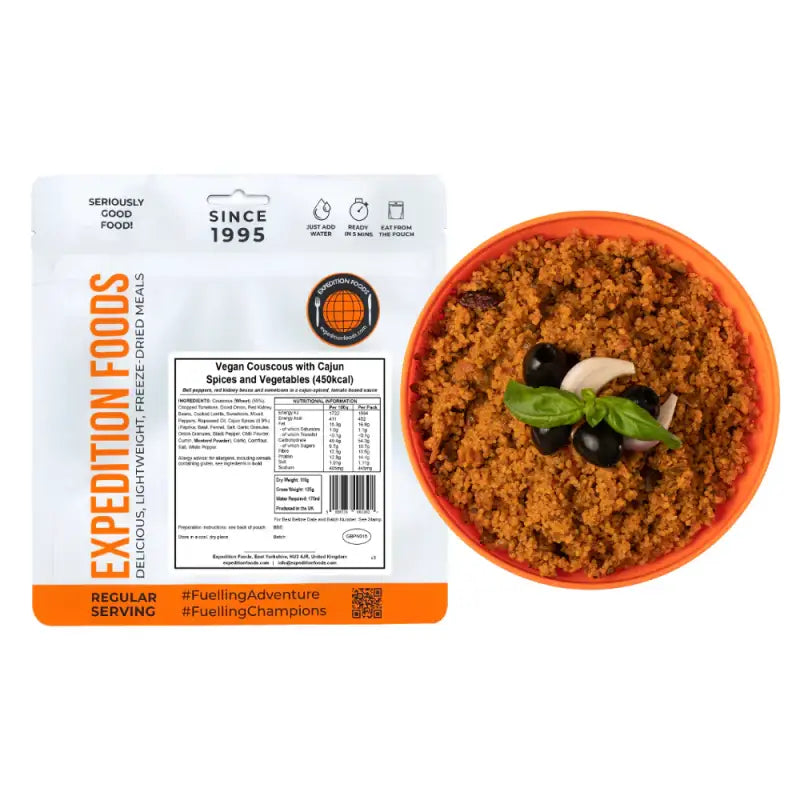 Vegan Couscous with Cajun Spices and Vegetables Pouches - Single 450Kcal Pouch - Freeze Dried Food