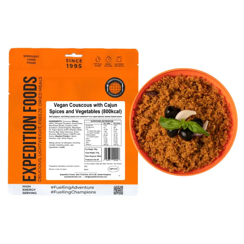 Vegan Couscous with Cajun Spices and Vegetables Pouches - Single 800Kcal Pouch - Freeze Dried Food